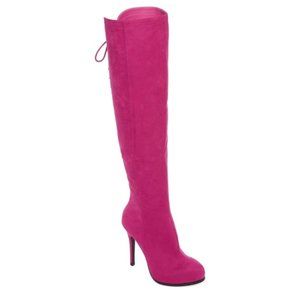 2 Lips Too Hot Pink Faux Suede Over the Knee Boots Size 7.5